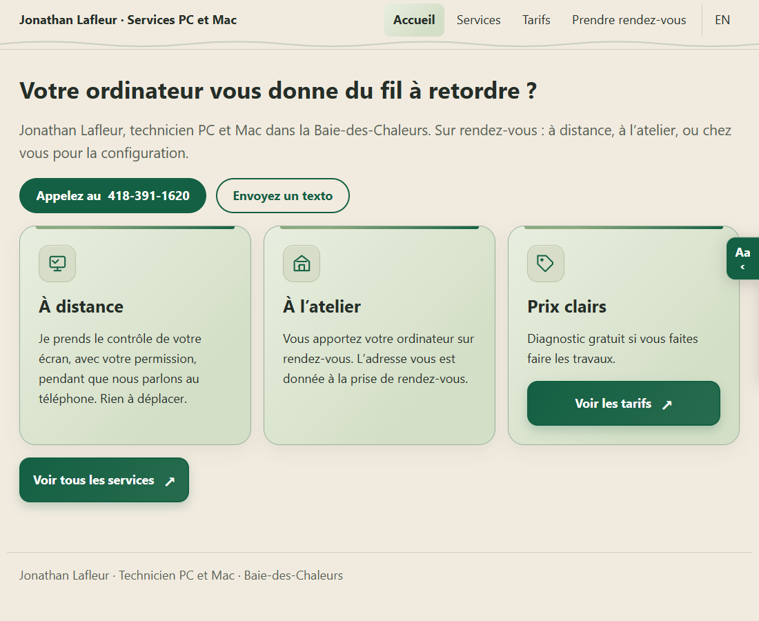Aperçu du site Services PC et Mac